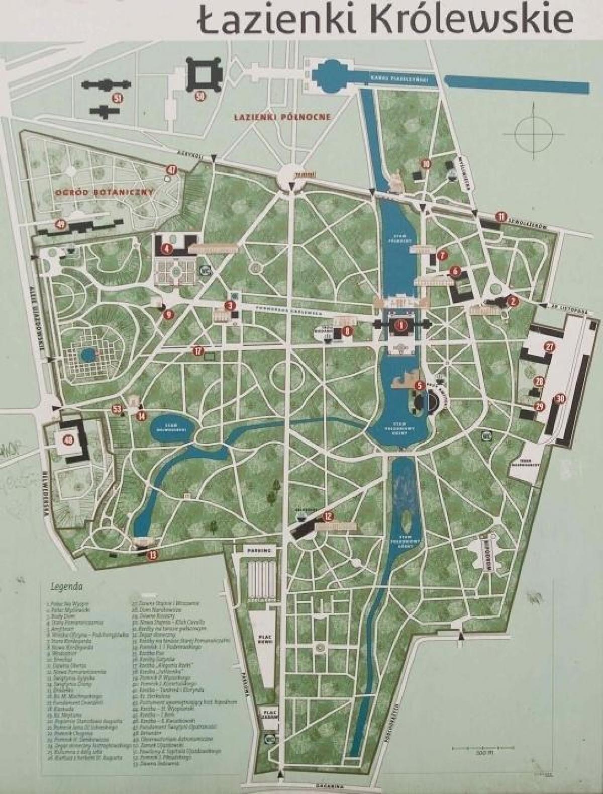công viên lazienki Warsaw bản đồ