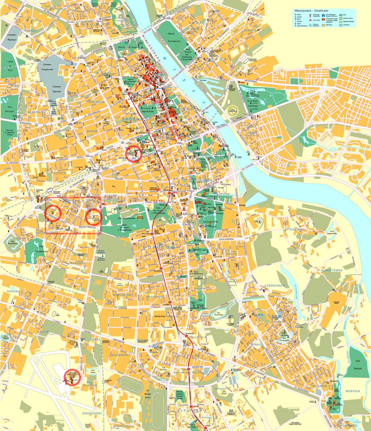 đường phố, bản đồ của Warsaw trung tâm thành phố