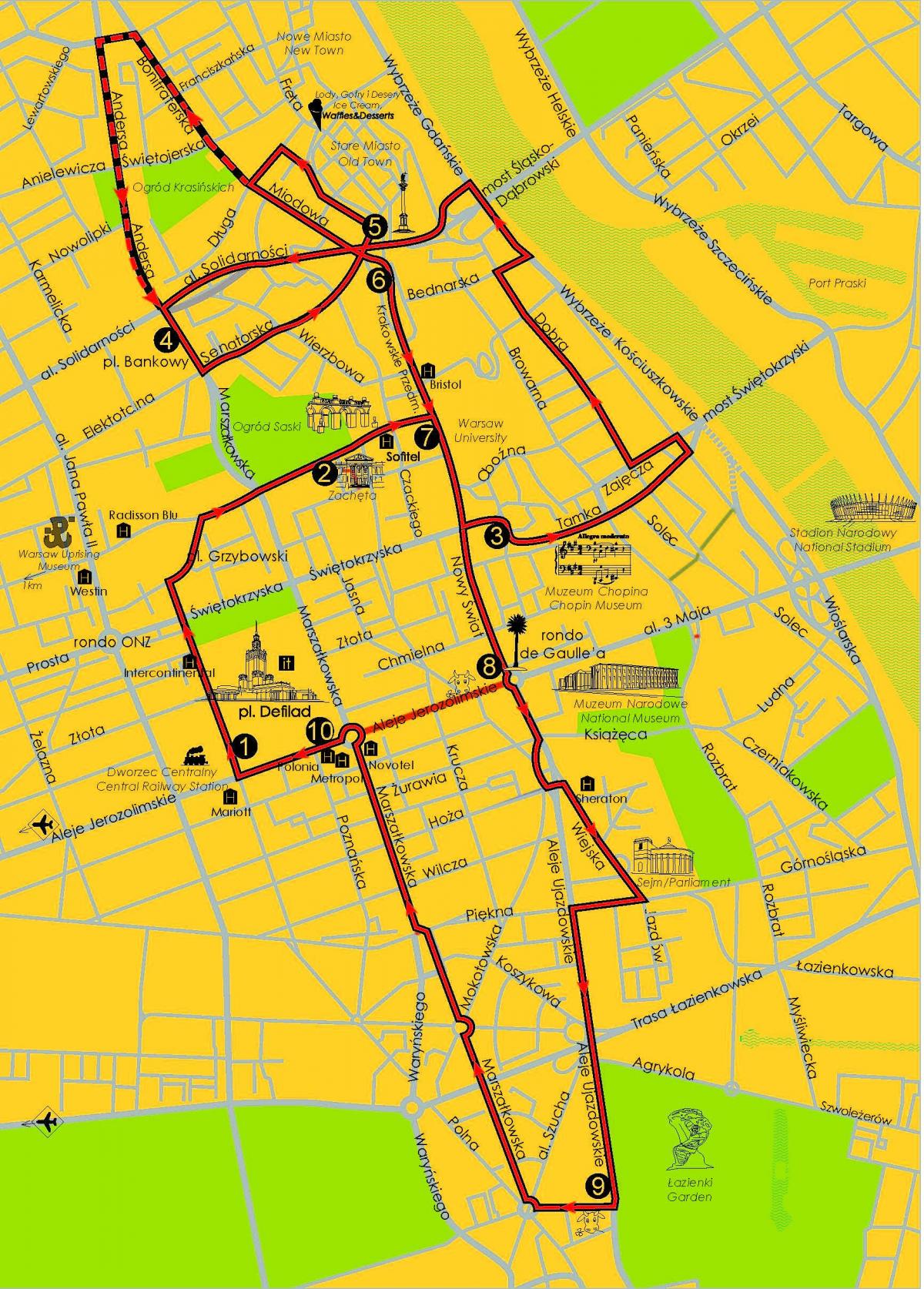 Bản đồ của Warsaw hop trên xe buýt 
