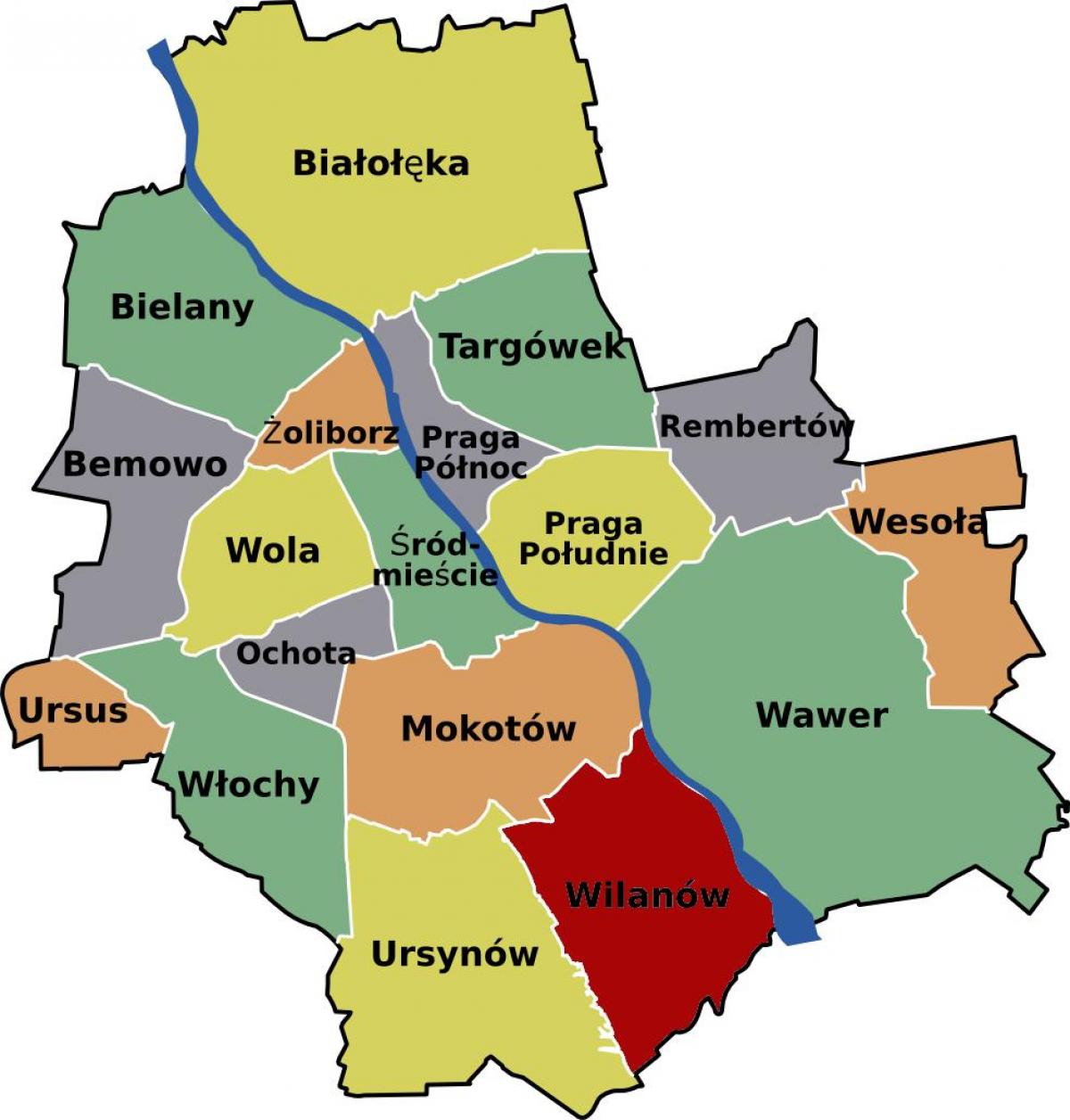 Bản đồ của Warsaw khu phố 